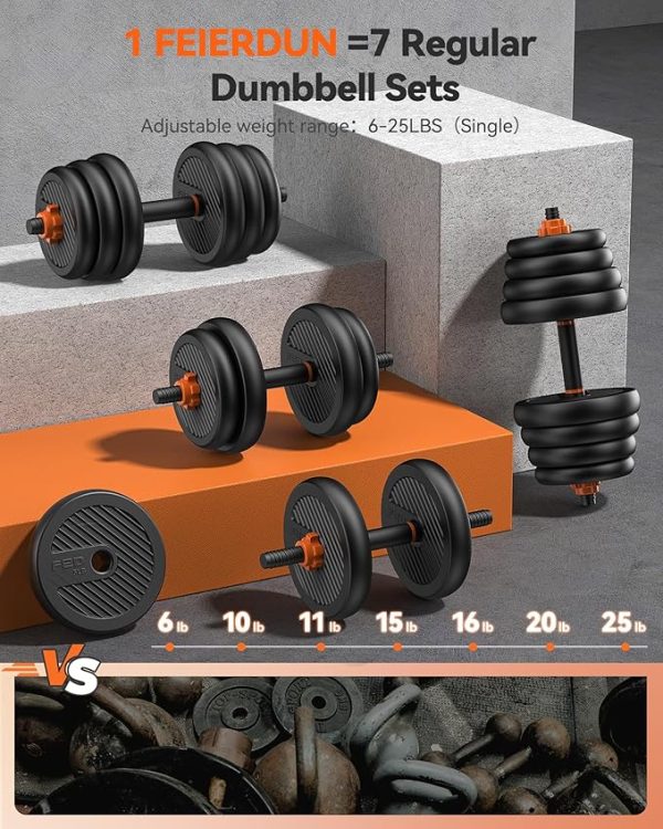 FEIERDUN Adjustable Dumbbells, 20/30/40/50/60/70/90lbs Free Weight Set with Connector, 4 in1 Dumbbells Set Used as Barbell, Kettlebells, Push up Stand, Fitness Exercises for Home Gym Suitable Men/Women - Image 2